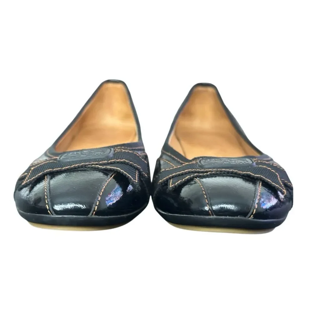 Salvatore Ferragamo Black Patent Ribbon Logo Flats Size 7 1/2